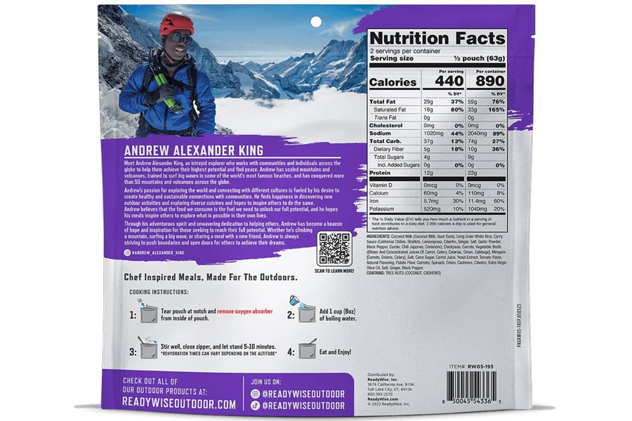 READYWISE Pro Line Adventure Thai Style Coconut Curry Meal